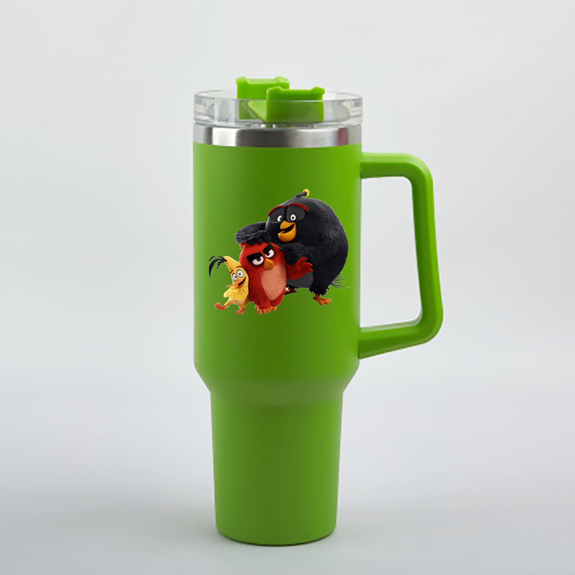 （画像用） Angry Birds アングリーバード 1200mL車用タンブラー - クリスタルステッカー（プラスチックストロー付き）